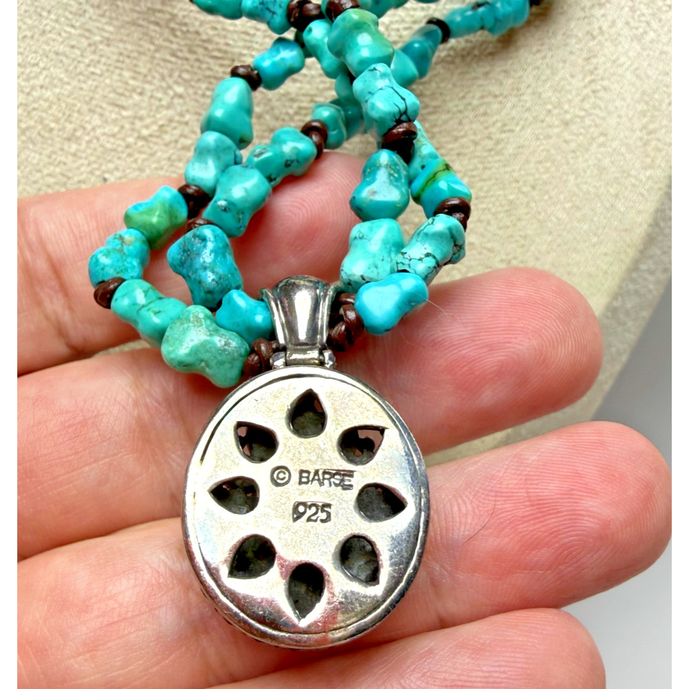 Vintage Signed Barse 925 Sterling Silver Turquoise Nugget Necklace Oval Pendant - Picture 4 of 7